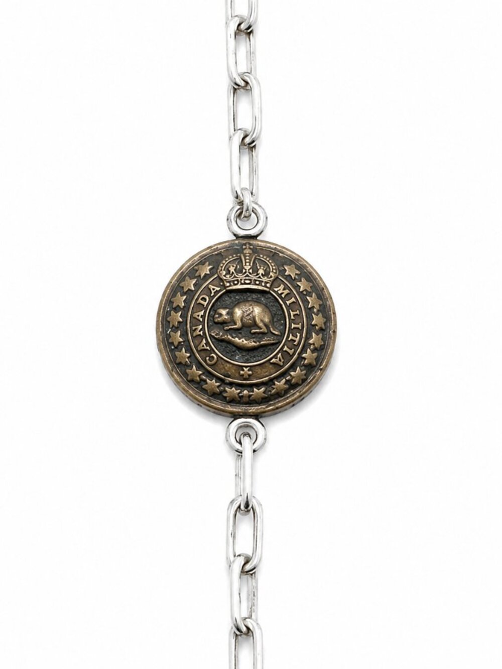 Vintage Canadian Militia Beaver Button Sterling Silver Bracelet